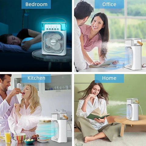 3-in-1 Portable Mini AC Cooler Fan - USB Rechargeable with Ice Mist & LED Light