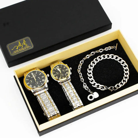 Couple Watch Set Gold Silver Chain Bracelet