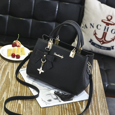 Women's PU Leather Handbag - Bow Charm Shoulder Crossbody Bag