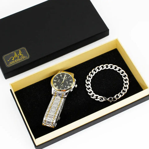 Couple Watch Set Gold Silver Chain Bracelet