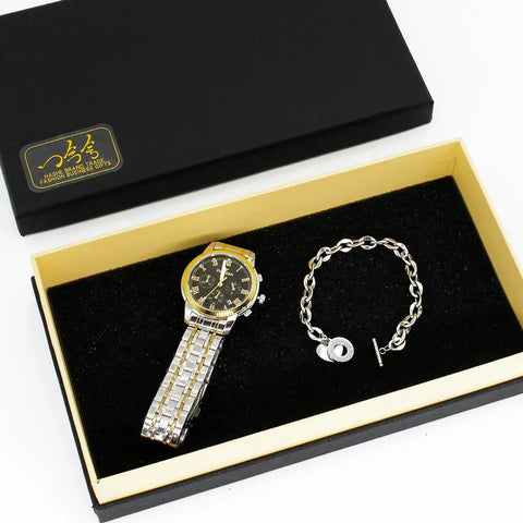Couple Watch Set Gold Silver Chain Bracelet