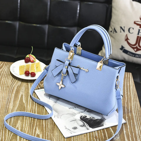 Women's PU Leather Handbag - Bow Charm Shoulder Crossbody Bag