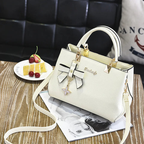 Women's PU Leather Handbag - Bow Charm Shoulder Crossbody Bag