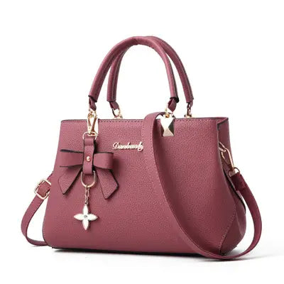 Women's PU Leather Handbag - Bow Charm Shoulder Crossbody Bag