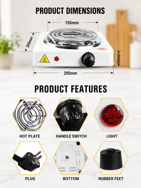 Electric Hot Plate 1000W - Single Burner Portable Stove for Cooking