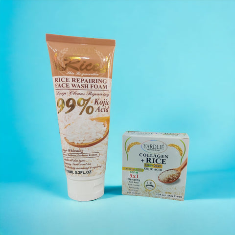 2-in-1 Rice Glow Kit – Face Wash + Collagen Cream | Korean Glass Skin