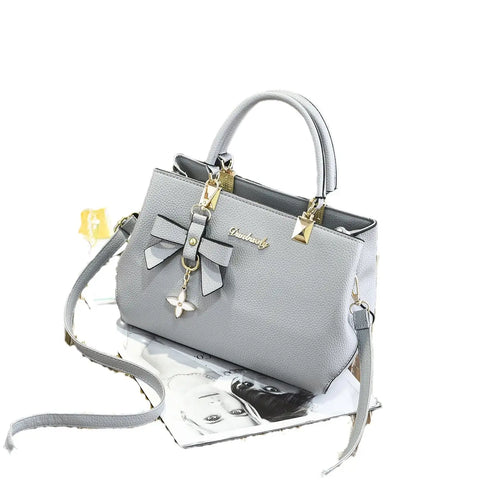 Women's PU Leather Handbag - Bow Charm Shoulder Crossbody Bag