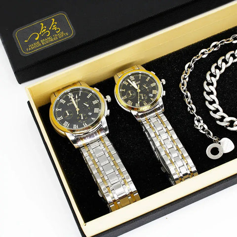 Couple Watch Set Gold Silver Chain Bracelet