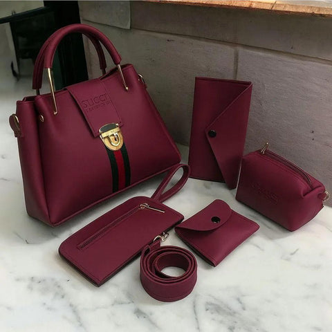 5 Pieces Handbag Set | Stylish Women’s Bags | Shoulder, Tote, Crossbody & Wallet Combo