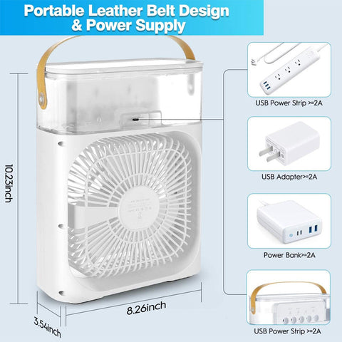 3-in-1 Portable Mini AC Cooler Fan - USB Rechargeable with Ice Mist & LED Light