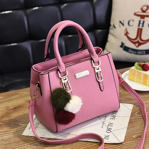Elegant Women's Handbag with Pom - Shoulder and Crossbody Bag
